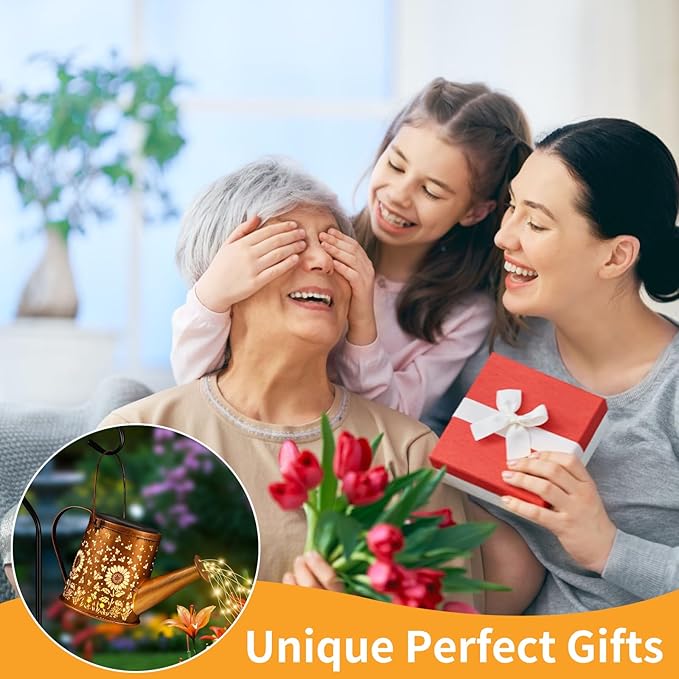 Solar Watering Can Light, Solar Powered Hanging Lantern Landscape Lights, Decorative Garden for Yard Waterproof Garden Decor, Gifts for Mom, Grandma(Sunflower + Bee)