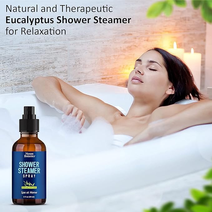 Eucalyptus Shower Steamer Spray 2 fl oz – Aromatherapy Shower Mist with Essential Oils – Eucalyptus Steam Spray for Sauna, Spa, Bathroom & Room – Nexon Botanics