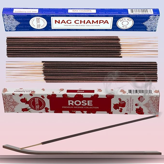 Trumiri Incense Sticks - Combo Pack of 35 Insence-Sticks - 15 Nag Champa + 20 Rose - Insenses - Insents - Incents - Inscense - Incence - Incienso - All Natural Incense Sticks