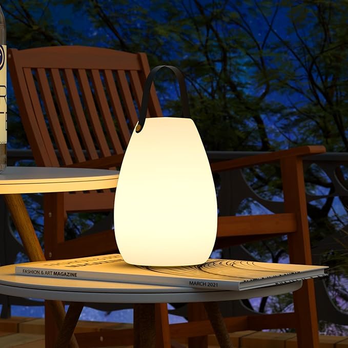 uuffoo Portable Outdoor Table Lamp - Dimmable Rechargeable Night Lights w/Remote and 7 RGB Colors, IP44 Water-Resistant Hanging Lantern for Patio, Tent, Bedroom, Garden, Emergency