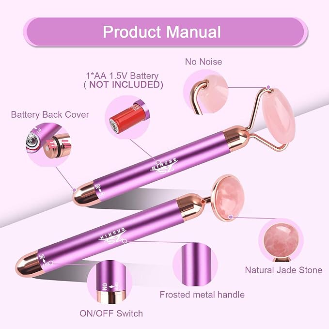 Upgrade 2 in 1 Vibrating Face Roller, Electric Jade Roller Facial Massager Roller for Wrinkles, Flaws, Eyepuffiness and Glowing Youthful Skin