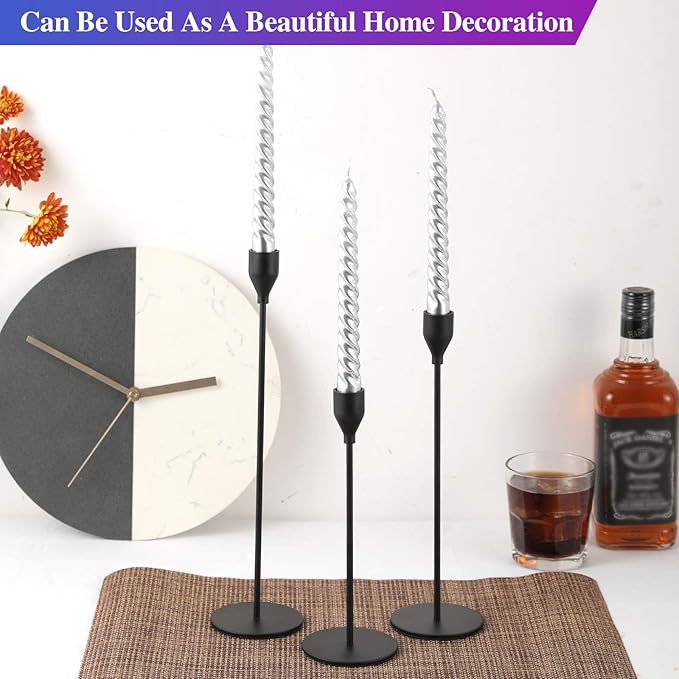 Set of 6 Black Taper Candle Holders Decorative Candlestick Holder for Home Decor, Wedding, Dinning, Party, Anniversary (Black)