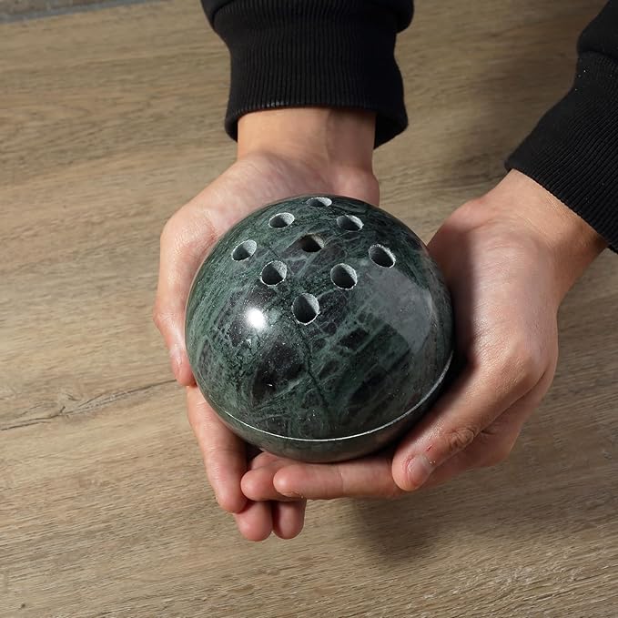 Koville Marble Incense Burner, Natural Stone Incense Holder for Cone/Balsam Fir/Palo Santo/Sage, Handmade Sphere Incense Burner for Meditation Yoga SPA Relaxation, Home Decor(Green)