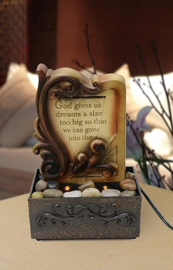 Nature's Mark 9" H Inspirational Tabletop Water Fountain with Natural River Rocks and LED Lights (Power Cord Attached)