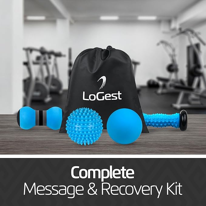 Logest Foot Massage Rollers and Balls for Trigger Point Therapy, Injury Rehabilitation & Deep Tissue Massage - 5-Piece Set – Massage Roller, Lacrosse Ball, Peanut Roller, Two Spike Balls