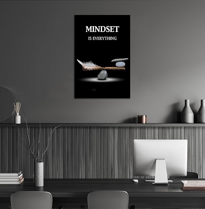 SKASNFAI Mindset Motivation Office Wall Art Zen Stone Canvas Print Pictures Wall Decor Framed Positive Quotes Posters for Living Room Bedroom Decoration (16L x 24W)