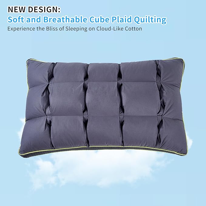 YOUR MOON Soft Pillow Standard for Sleeping, Super Soft Support Down Alternative Pillow, 100% Cotton Shell Luxury Comfy Fluffy Bed Pillows for Sleep(Gray)
