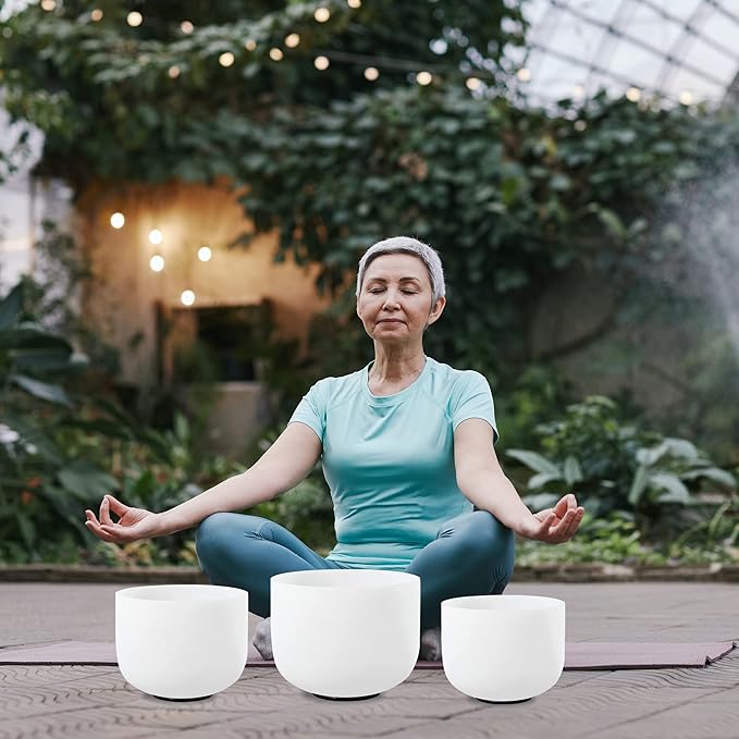 FMTY 7inch 8inch 9inch Crystal singing bowls set sound bowl for healing Mindfulness, Meditation, Yoga, Spiritual and Body Healing Chakra Bowl (D+E+F)