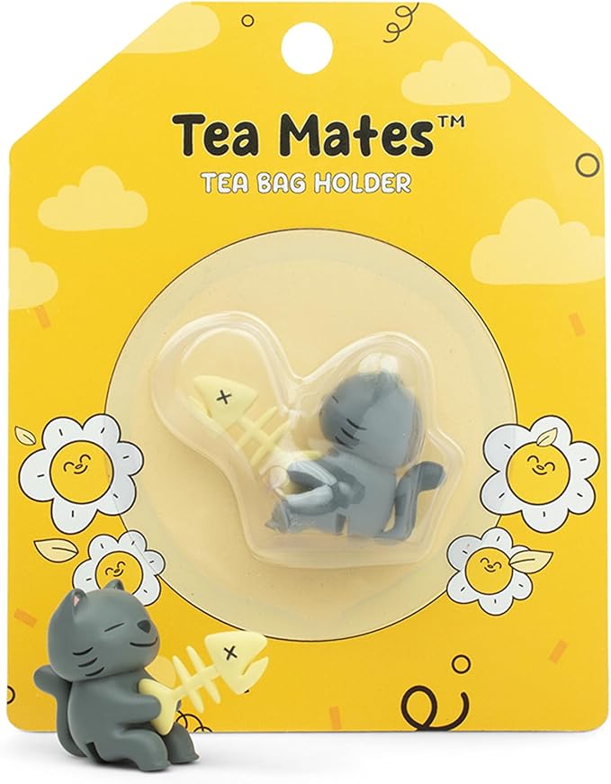 Tea Mates - 1pc Cute Fishing Cat - Tea Bag Holder and String Rest - Tea Accessory for Cup and Mug - Unique Funny Novelty Toy Gift Idea - Animal Figurine Drink Marker