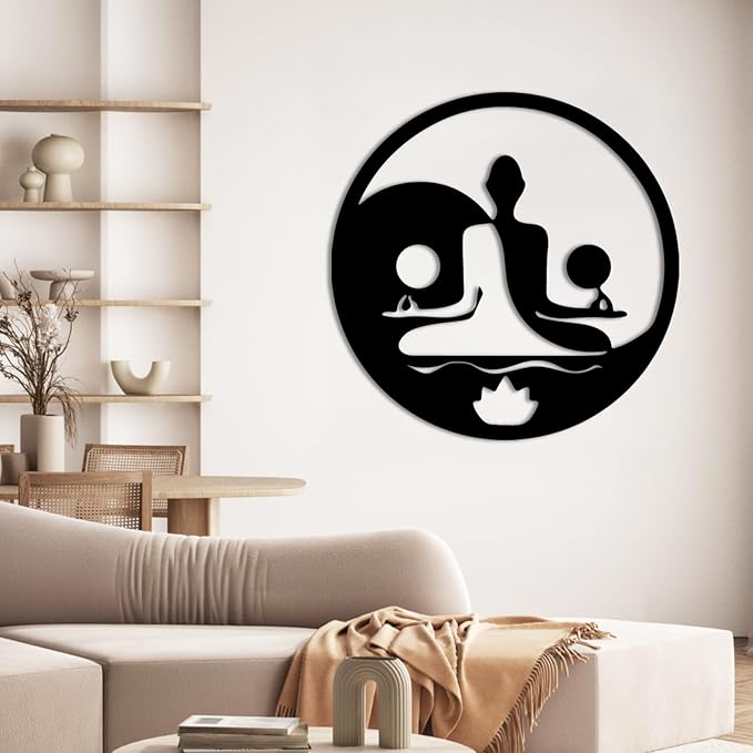 Metal Wall Decor-Metal Buddha Wall Decor, Metal Zen Wall Art, Yin Yang Wall Art, Buddha Wall Art, Meditation Wall Decor, Spiritual Wall Decor, Zen Wall Art, Yoga Room Wall Decor (Black, 39x39in|100x100cm)