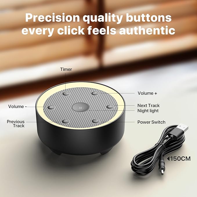 Sleep Sound Machine with White Noise, 24 Soothing Sounds & Max 8H Timer for Baby and Adult. Recessed Night Light Button, Dimmable Light, Plug in