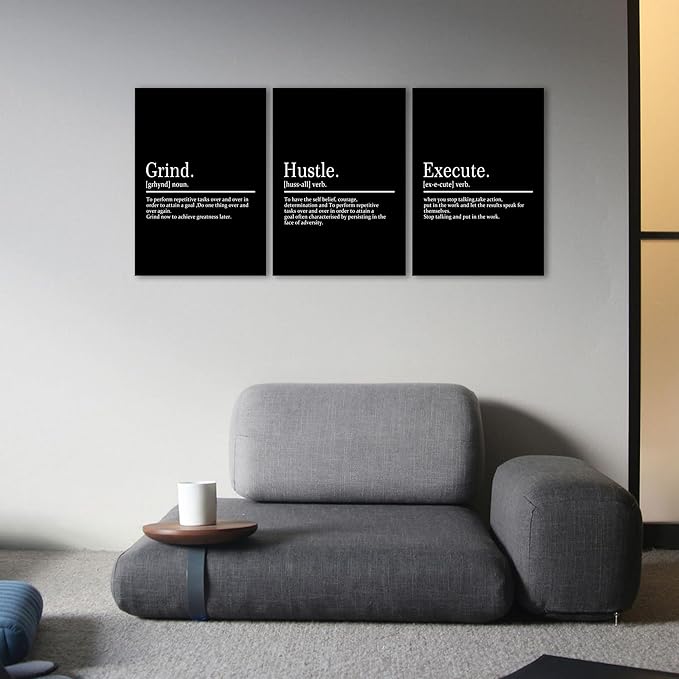 KAWAHONE Framed Motivational Entrepreneur Poster, Grind Hustle Execution Inspirational Wall Art Success and Positive Quotes Motivational Poster for Home Living Room Bedroom Office Decor Ready to Hang