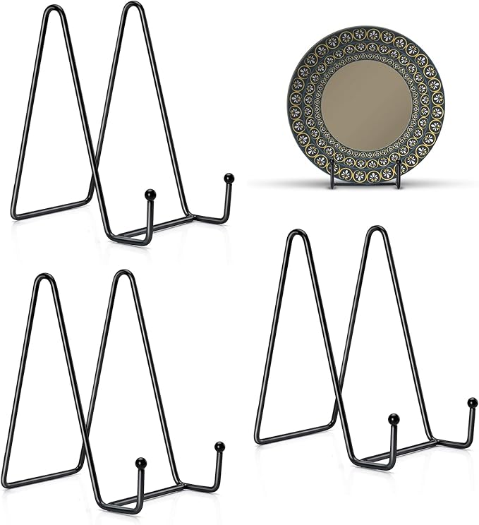 Kruodop 3 Pack 6 Inch Plate Stands for Display, Plate Holder Display Stand, Picture Frame Stand Black Metal Frame Holder Stands for Book,Small Easel,Decorative Plate,Photo and Platter,Tabletop Art