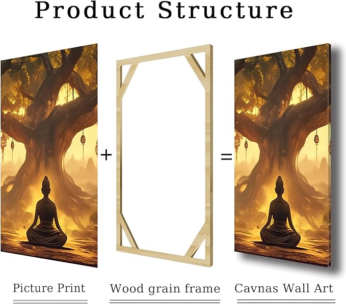 WithHope 3 Piece Buddha Canvas Wall Art, Buddha Home Decor, Buddhist Decorations, Zen Canvas Wall Art, Tree of Life Artwork, Zen Decorations, Modern Painting, Living Room Decor (16" x 24" x 3 pcs)