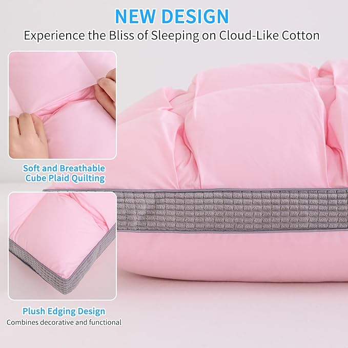 YOUR MOON Soft Pillow Standard for Sleeping, Super Soft Support Down Alternative Pillow, 100% Cotton Shell Luxury Comfy Fluffy Bed Pillows for Sleep(Pink)