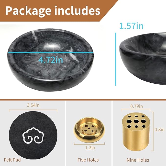 Handmade Natural Marble Incense Holder for Sticks and Cones-with 9 Holes, Multi-Functional Incense Burner Holder for Incense Sticks and Cones, Perfect Home Decor(Black, 4.7inch)