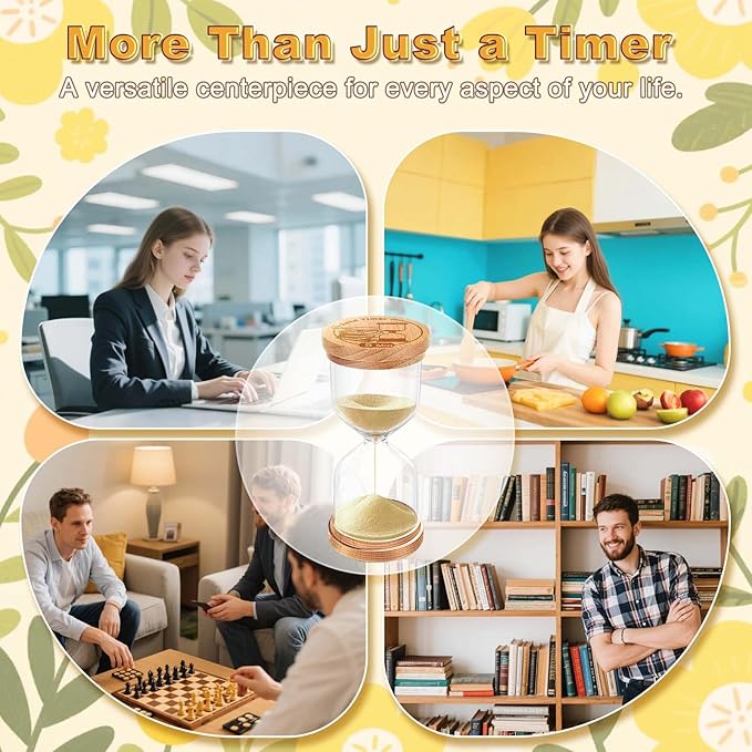 CNCJ 20 Minute Wooden Sand Timer, Hourglass Light Gold Small Sand Watch for Desk Decor Kitchen Classroom Office Study Home Decoration