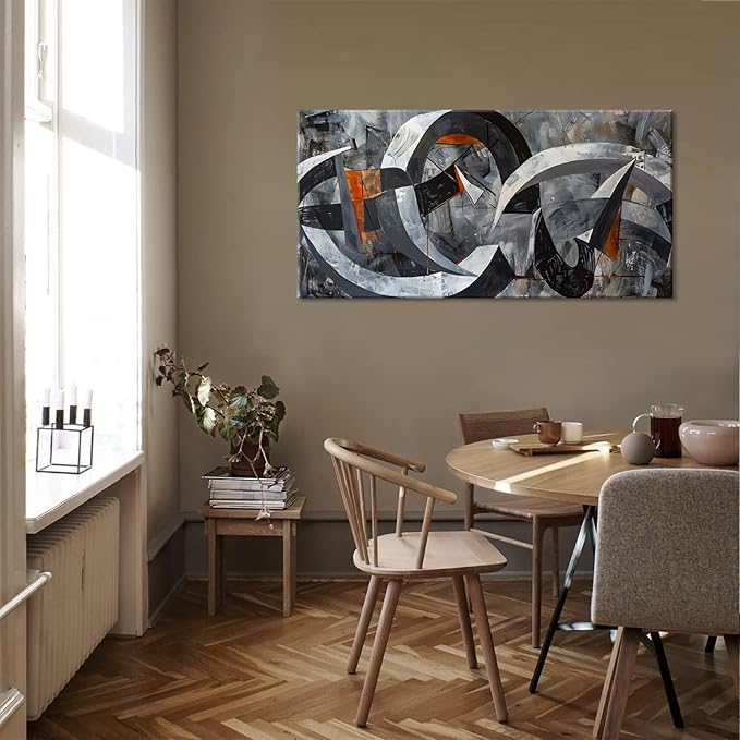 ZESTRILIA Abstract Black and White Wall Art for Living Room Office Gray Canvas Painting Prints Large Artwork Dining Bedroom Decor Large(46x23 Inches)