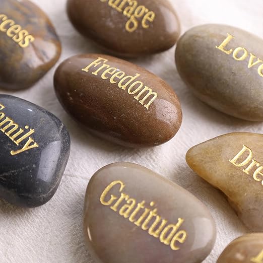 BigOtters Engraved Inspirational Stones, 10 Different Words Encouragement Amulets Gift Stones for Friends and Family as Meditation Decorations Birthday or Holiday Graduation Gift