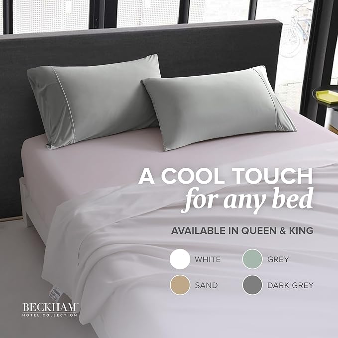 Beckham Hotel Collection Cooling Pillowcases for Hot Sleepers, King Size Set of 2, Cool Bedding, Envelop Closure, Silky Soft, Breathable, Moisture-Wicking, Dark Gray