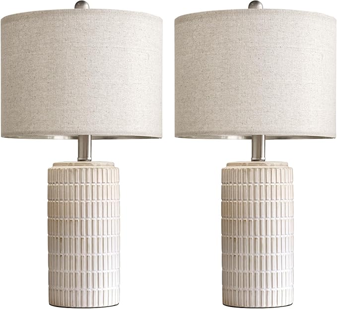 PoKat 23" Modern Ceramic Table Lamp Set of 2 for Living Room White Desk Lamps for Bedroom Farmhouse Bedside Nightstand Bedside Lamp End Table Lamps Beige