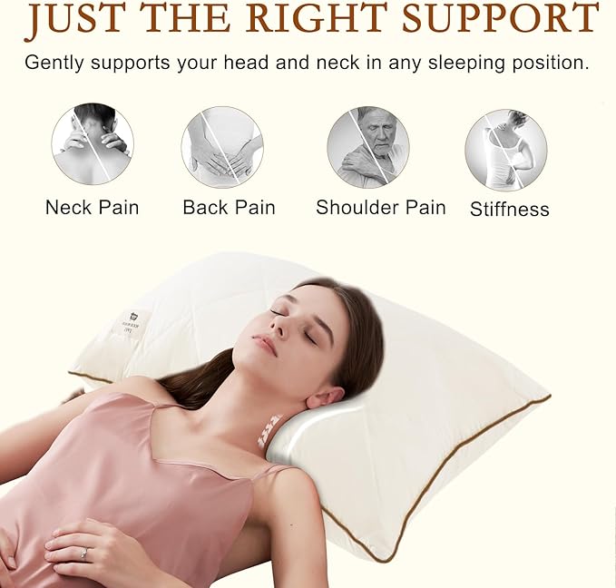 YOUR MOON Organic Wool Pillow King Size Set of 2, Soft Support Bed Pillows for Sleeping, Luxury Down Alternative Pillow for Side & Back Sleepers, 100% Cotton Cover, Natural Wool Filling (Off White)