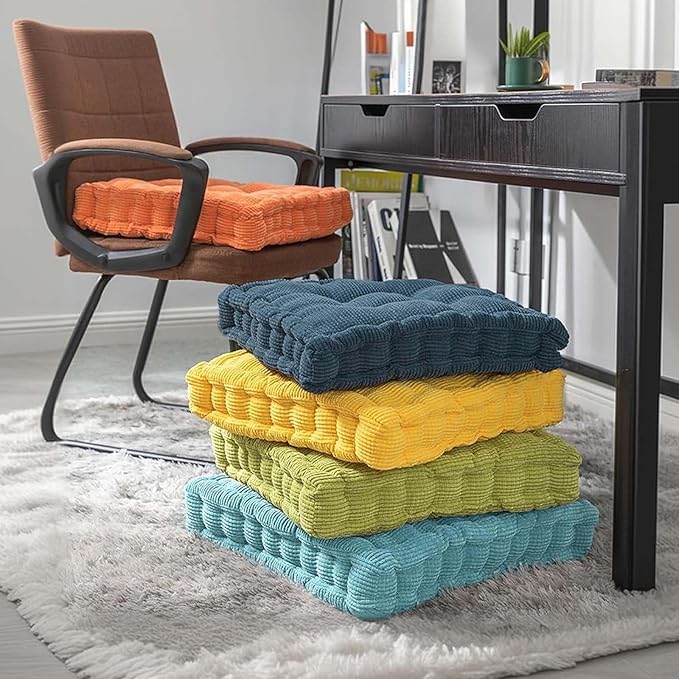 2 Pack Meditation Floor Pillow Large Square and Round Floor Cushions for Adults Yellow Corduroy Floor Seat Pillows Cushion for Living Room Balcony Tatami Yoga,18x18 Inch