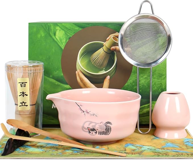 Matcha Whisk Set – 8 PCS Complete Ceremonial Grade Matcha Set, Premium Japanese Matcha Kit with Bamboo Whisk for Matcha Tea, Mixing Bowl, Scoop, Sifter and Matcha Whisk Holder