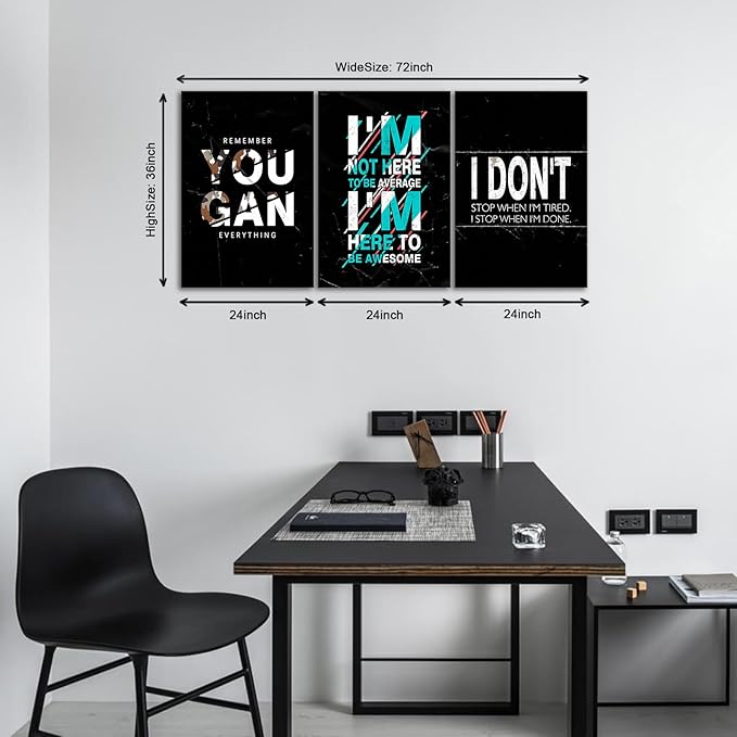 KAWAHONE -3 Pieces Inspirational Quotes Canvas Wall Art, Motivational Canvas Print Positive Encouraging Canvas Posters for Office Home Wall Decor Framed Gift