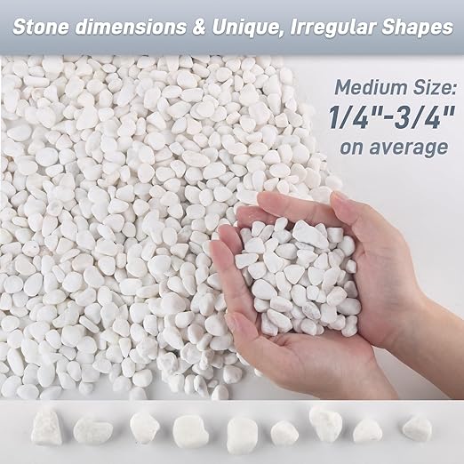 2Lb White Rocks for Plants, 1/4"-3/4" White Pebbles, Decorative Stones for Vases, Small Aquarium Gravel for Fish Tank Garden Rocks for Potted Plants & Home Decor