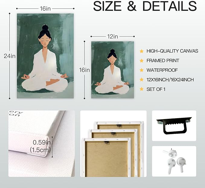 GELDSTEI Framed Zen Wall Art, Tranquil Meditation Wall Decor, Yoga Girl Canvas Painting, Spiritual Aesthetic Picture, Calming Mindfulness Poster Print for Living Room Spa Yoga Studio 16"x24"