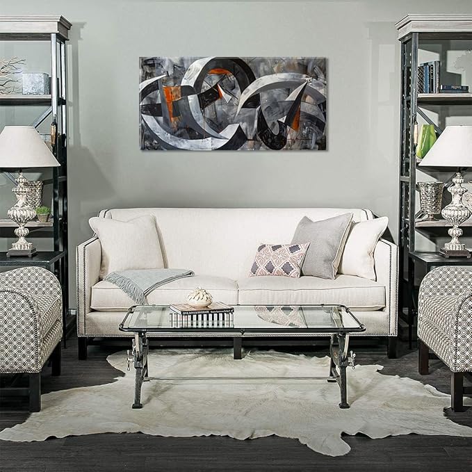 ZESTRILIA Abstract Black and White Wall Art for Living Room Office Gray Canvas Painting Prints Large Artwork Dining Bedroom Decor Large(46x23 Inches)
