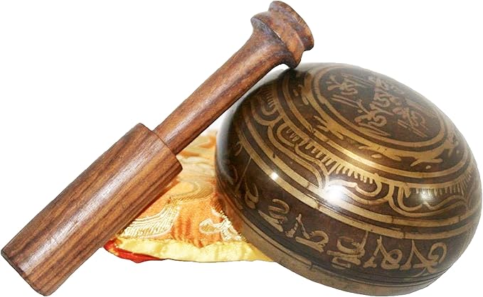 3010 SB 'F' Note Heart Chakra Antique Tibetan Auspicious Symbol Bowl Set ~ Nepal