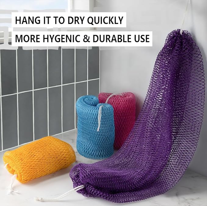 African Net Sponge Authentic - 2 Pieces Exfoliating Body Scrubber Bath Sponge - Back Scrubber Washcloth for Shower White&Purple - Real African Scrub Exfoliator Body Care Bathing Accessorie