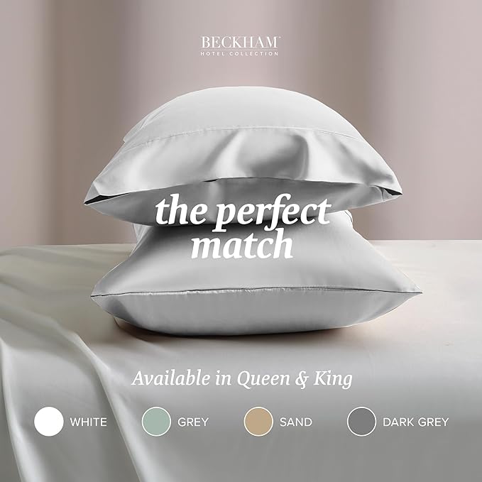 Beckham Hotel Collection Bed Pillowcases King Size Set of 2, 500TC 100% Cotton, Luxury Sateen Bedding, Open End, Breathable, Moisture-Wicking, White