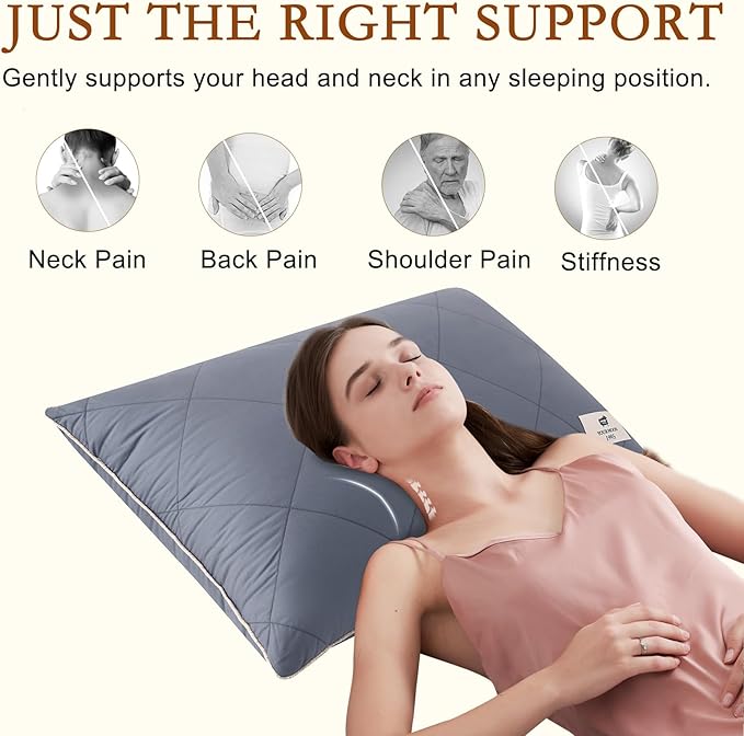YOUR MOON Organic Wool Pillow Standard Size Set of 2, Soft Support Bed Pillows for Sleeping, Luxury Down Alternative Pillow for Side & Back Sleepers, 100% Cotton Cover, Natural Wool Filling (Gray)