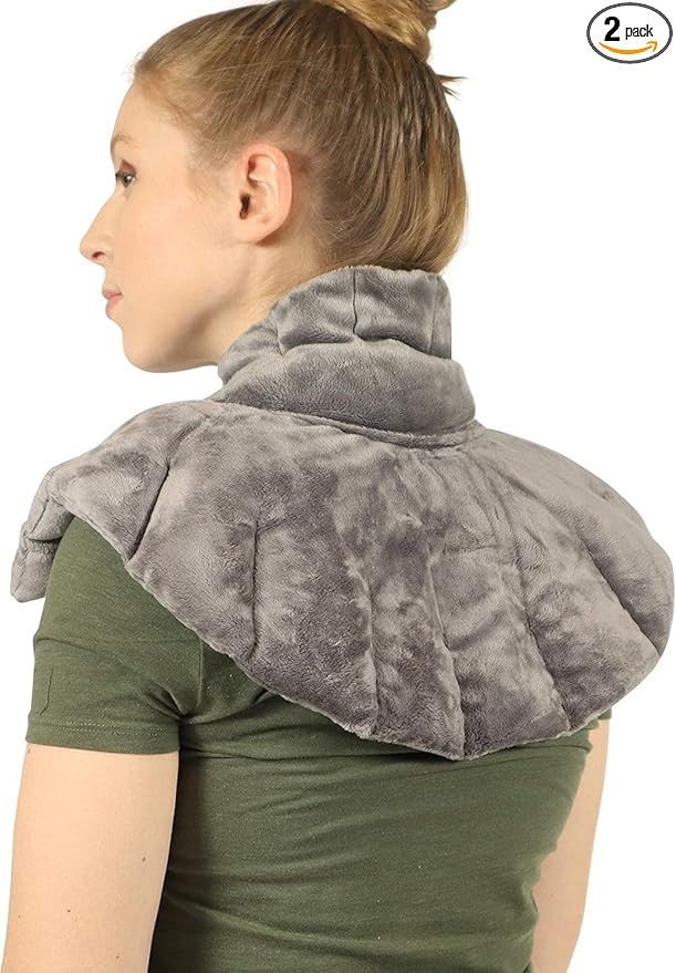 Mars Wellness Heated microwavable Neck and Shoulder Wrap - Herbal Hot/Cold Deep Penetrating Weighted Herbal Aromatherapy Shoulder and Neck Therapy Wrap - Made in The USA (Charcoal) - 2 Pack