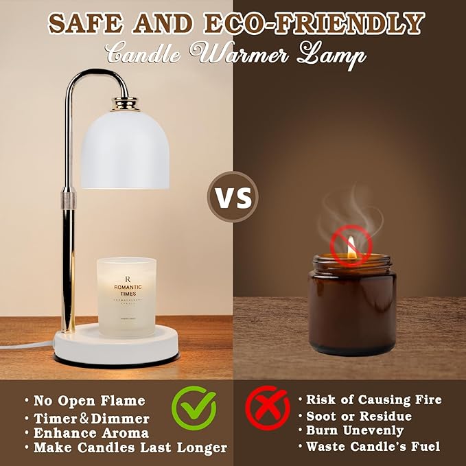 Candle Warmer Lamp with Timer Dimmable, Christmas Birthday Gifts for Women Mom, Modern Candle Warmer, White Candle Lamp for Jar Scented Candles, Home Decor, Wax Melt Warmer with 2 Bulbs