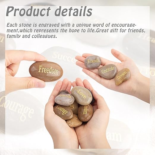 BigOtters Engraved Inspirational Stones, 10 Different Words Encouragement Amulets Gift Stones for Friends and Family as Meditation Decorations Birthday or Holiday Graduation Gift