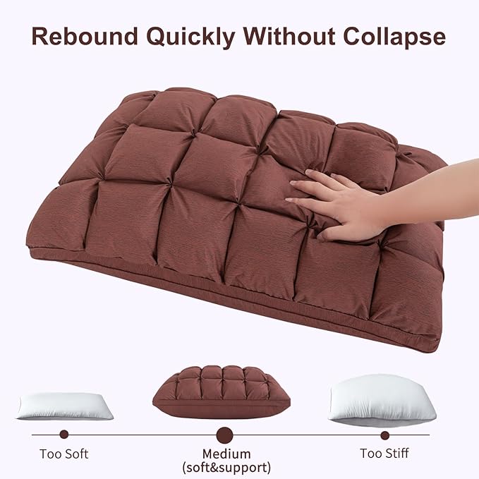 YOUR MOON Soft Pillows King for Sleeping, Support Bed Pillows, Fluffy Down Alternative Pillow, Luxury Hotel Gel Standard Pillows for Side Sleeping (Brown)