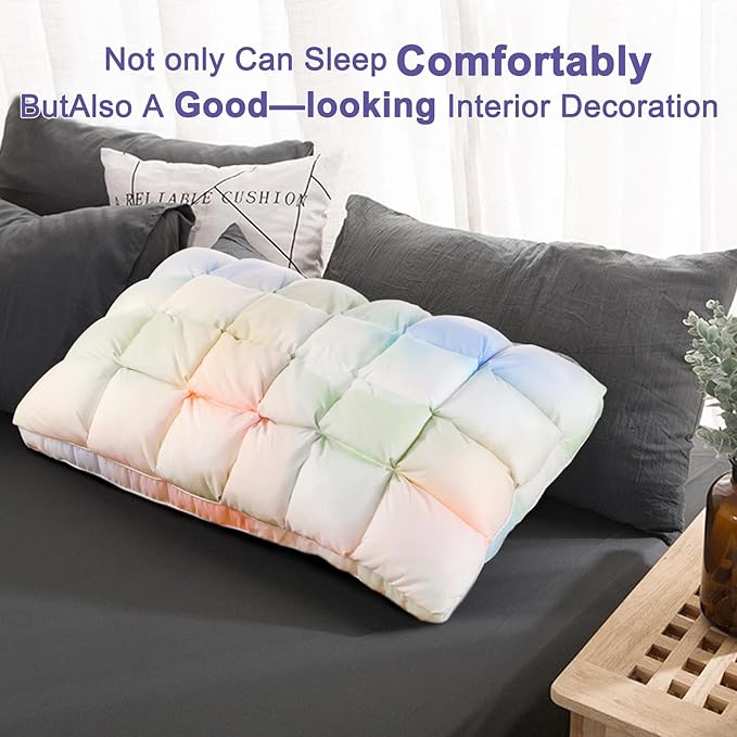 YOUR MOON Soft Pillows for Sleeping, Support Bed Pillows, Fluffy Down Alternative Pillow, Luxury Hotel Gel Pillows for Side Sleeping Queen Size (Rainbow)