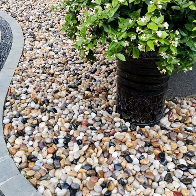 River Rocks for Landscaping, Natural Polished Pebbles for Indoor Plants, Small Decorative Black Stones for Vase Fish Tank Aquariums Landscaping Garden, 20lbs