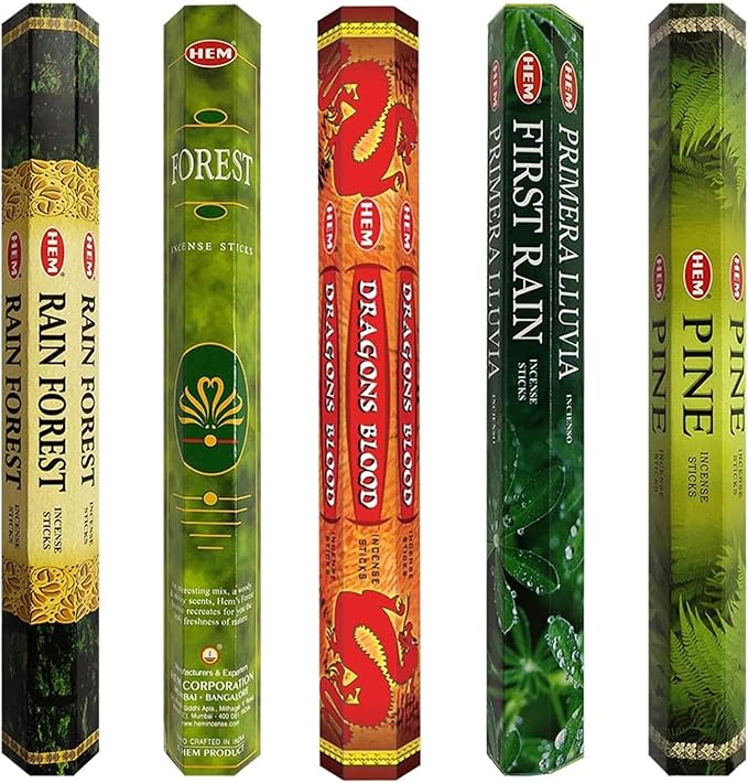 Hem Incense Sticks Variety Pack #12 and Incense Stick Holder Bundle with 5 Forest Themed Fragrances