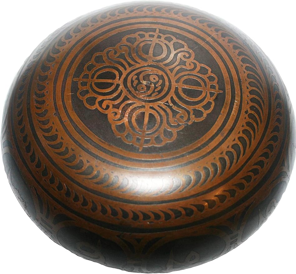 3388 SB Tibetan Auspicious Symbol Singing Bowl Set ~ Mallet Cushion Meditation Chakra Healing Prayer Yoga Mindfulness (SB-3388-G)