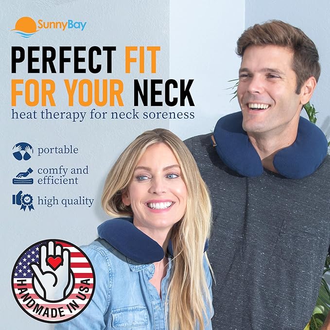 SunnyBay Microwave Heating Pad, Microwavable Heated Neck Pillow for Moist Hot Therapy, Heated Neck and Shoulder Wrap with Wheat Filling and Washable Cover, 12"X12"X2", 2.5 lbs, Navy Blue