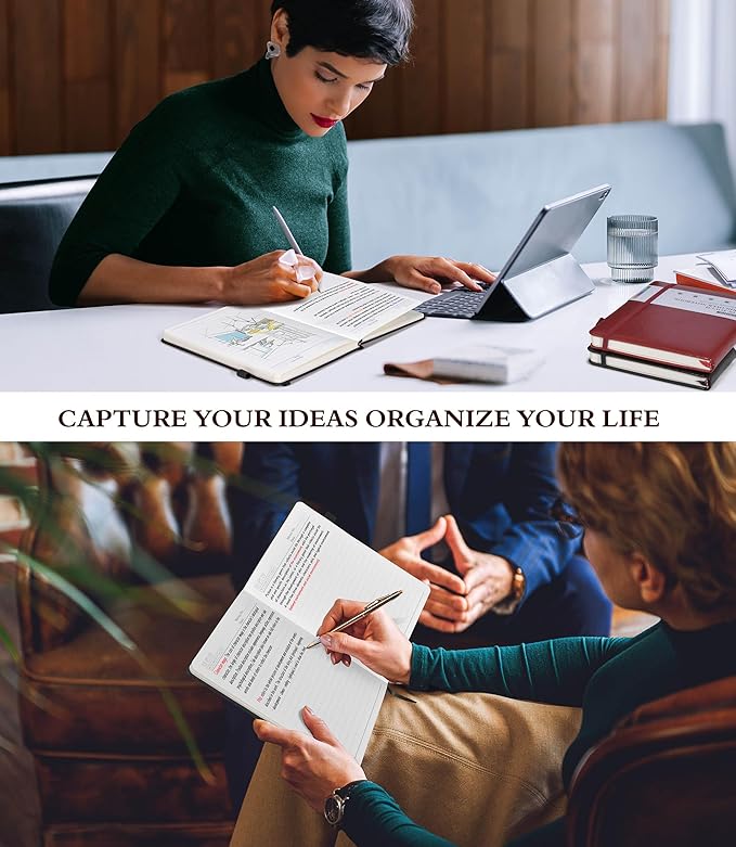 Lined Journal Notebook for Writing, A5 100 GSM Thick Paper, Leather Hardcover Journal for Woman Men, Travel Journal Diary 160 Pages(5.75'' X 8.38'' Black)