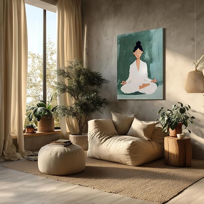 GELDSTEI Framed Zen Wall Art, Tranquil Meditation Wall Decor, Yoga Girl Canvas Painting, Spiritual Aesthetic Picture, Calming Mindfulness Poster Print for Living Room Spa Yoga Studio 16"x24"