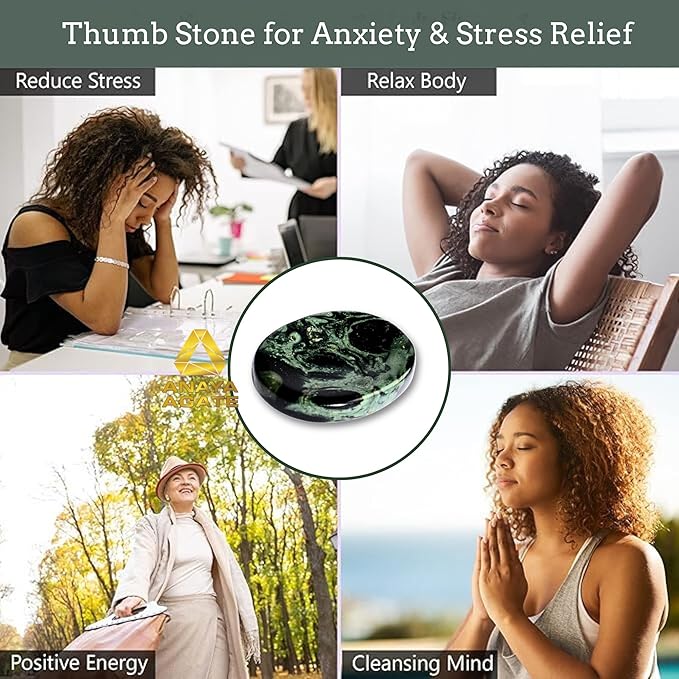 Kambaba Jasper Worry Stones – Crystal Thumb Worry Stone for Anguish, Stress – Relaxing and Soothing Balance Stones for Meditation, Stress Relief – Healing Stones and Crystals for Men and Women