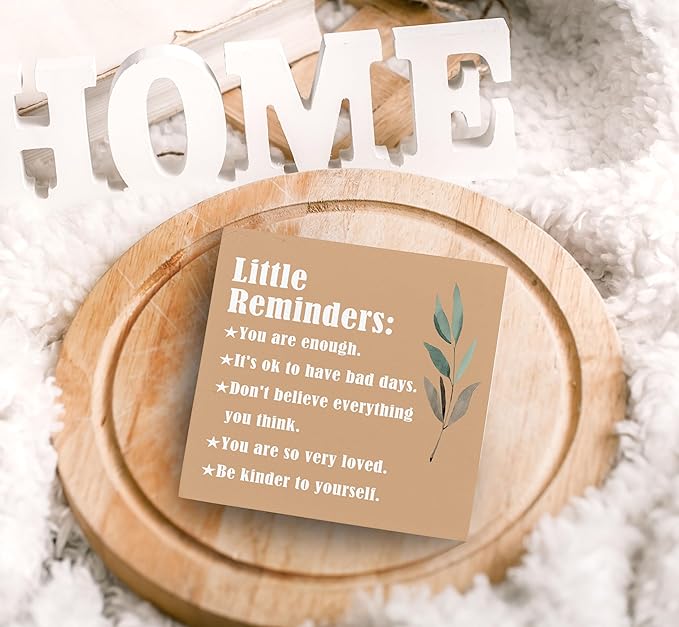 SRADMO Inspirational Little Reminders Wood Box Sign Desk Decor, Inspirational Desk Decor, College Motivational Positive Affirmation Gifts Box Sign For Office Home Dorm Tabletop Decoration(Orange)