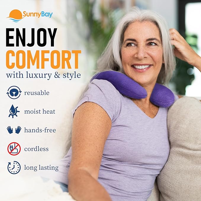 SunnyBay Microwave Heating Pad, Microwavable Heated Neck Pillow for Moist Hot Therapy, Aromatherapy Heated Neck and Shoulder Wrap with Flaxseed and Lavender Filling, 2.5 lbs, Purple